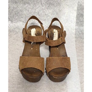 Retro Italian Leather Strappy Wooden Platforms - Earthy Boho Clogs Size 8.5 Y2K
